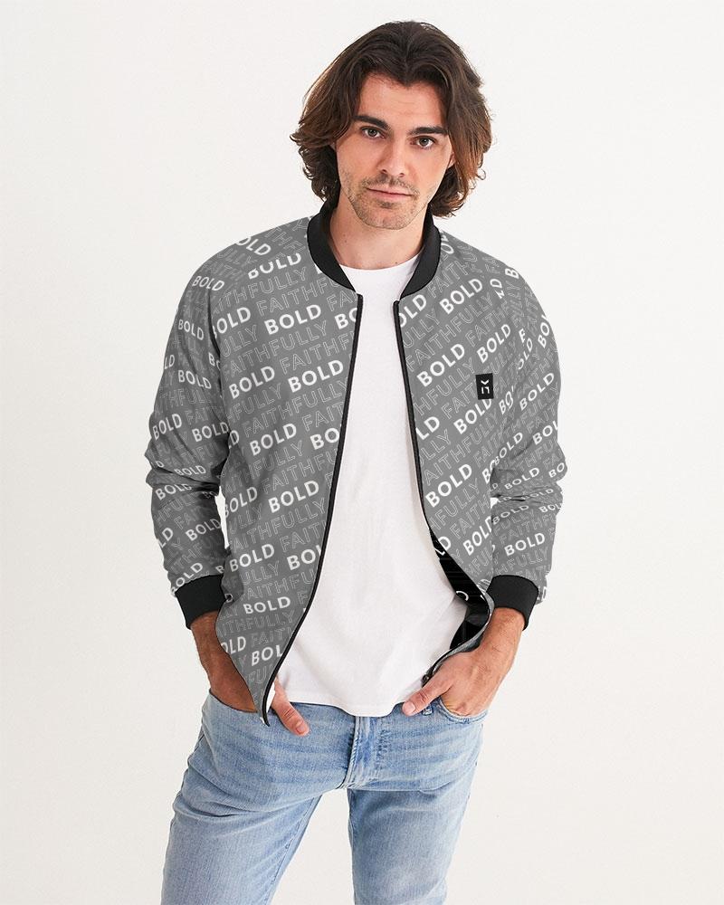 Faithfully-Bold-Pattern_Grey-v2a Men's Bomber Jacket cloth Myrrh and Gold