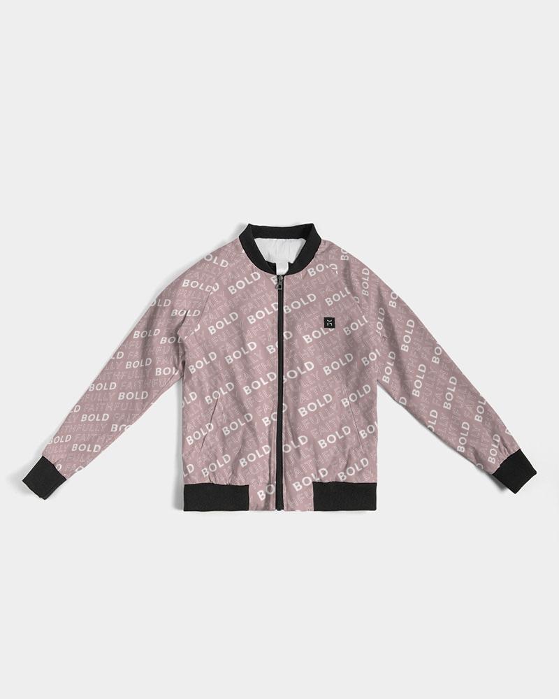 Faithfully-Bold-Pattern_Tuscany-Pink-v2a Women's Bomber Jacket cloth Myrrh and Gold