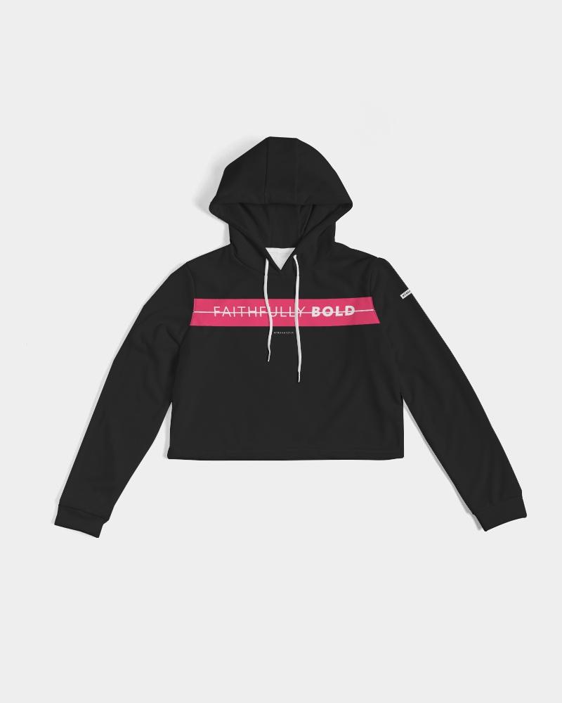 Faithfully Bold Strikethrough Women's Cropped Hoodie (Black/Radical Red) Cropped Hoodie Myrrh and Gold