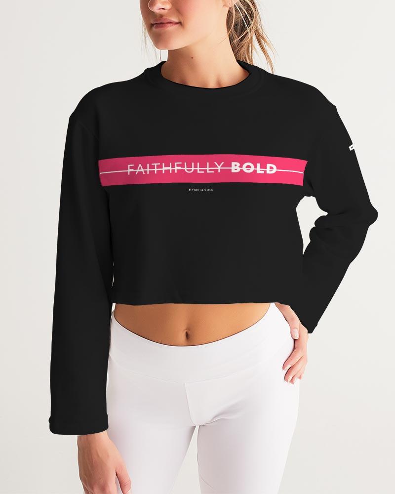 Faithfully Bold Strikethrough Women's Cropped Sweatshirt (Black/Radical Red) Cropped Sweatshirt Myrrh and Gold