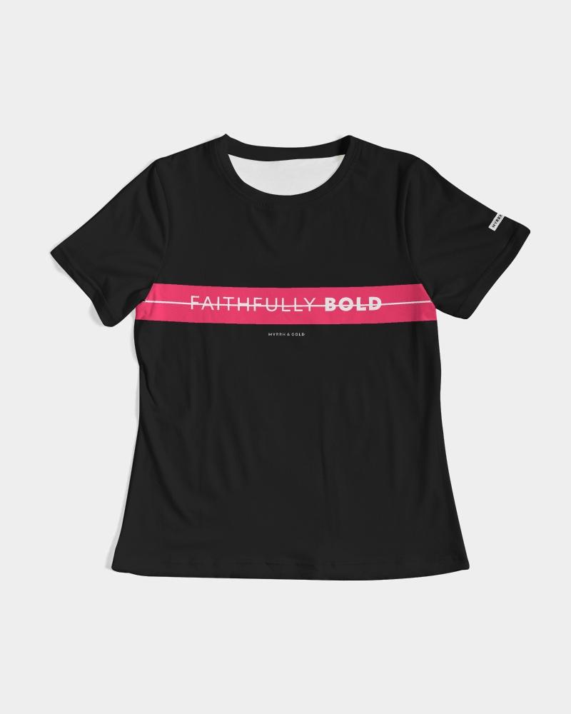 Faithfully Bold Strikethrough Women's Tee (Black/Radical Red) T-Shirt Myrrh and Gold