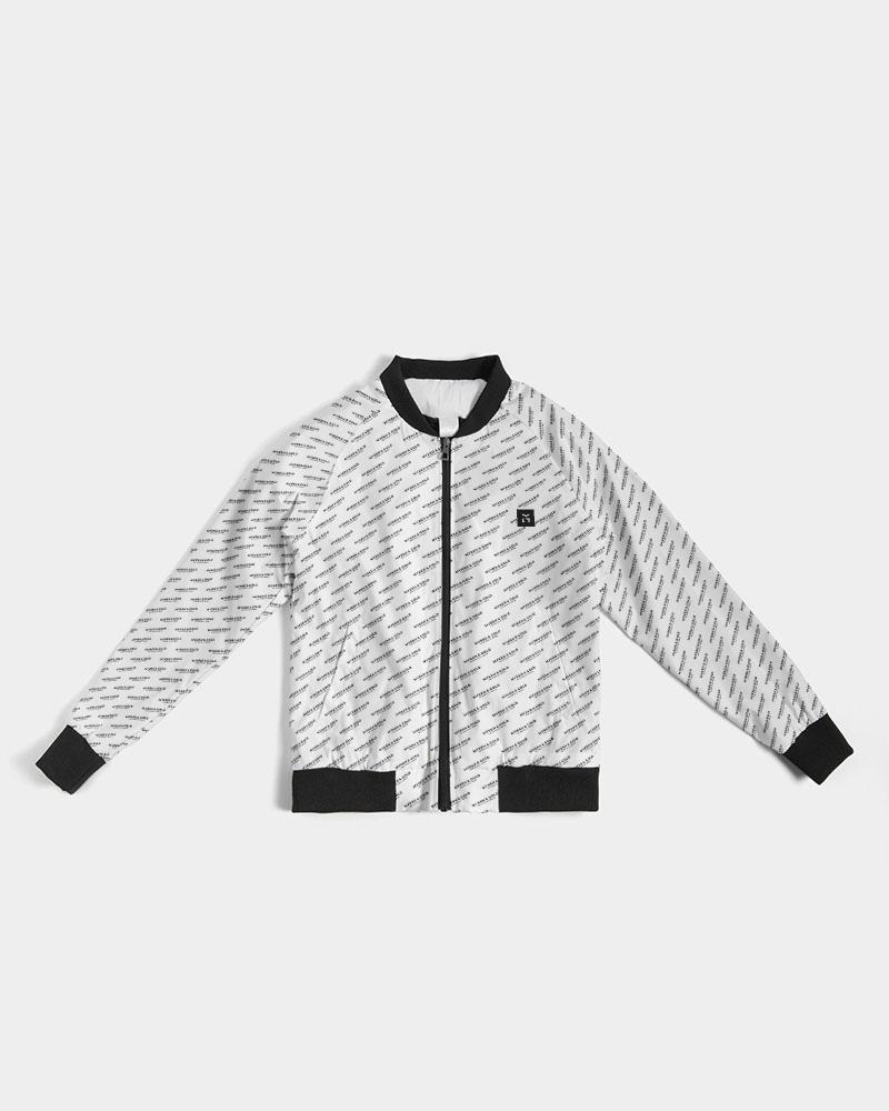 M&G_w-tagline-Grid-Pattern---Black-on-White_Jacket Women's Bomber Jacket cloth Myrrh and Gold