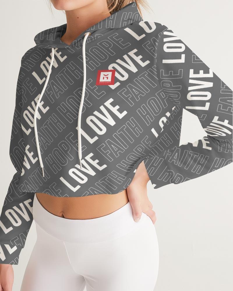 Faith Hope Love Women's Cropped Hoodie (Grey) Cropped Hoodie Myrrh and Gold 