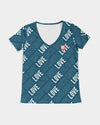 Faith Hope Love Women's V-Neck Tee (Blue Sapphire) V-Neck T-Shirt Myrrh and Gold 
