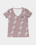 Faith Hope Love Women's V-Neck Tee (Tuscany Pink) V-Neck T-Shirt Myrrh and Gold 