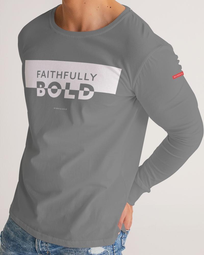 Faithfully Bold Boxed Men's Long Sleeve Tee (Grey) Long Sleeve T-Shirt Myrrh and Gold 