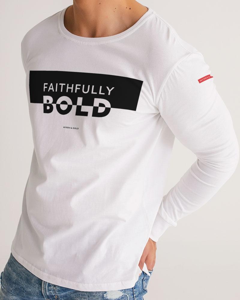 Faithfully Bold Boxed Men's Long Sleeve Tee (White) Long Sleeve T-Shirt Myrrh and Gold 