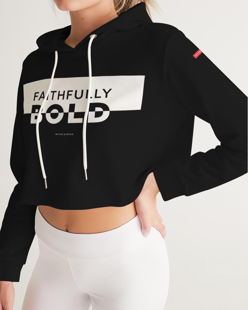 Faithfully Bold Boxed Women's Cropped Hoodie (Black) Cropped Hoodie Myrrh and Gold 