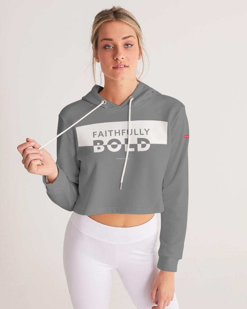 Faithfully Bold Boxed Women's Cropped Hoodie (Grey) Cropped Hoodie Myrrh and Gold 