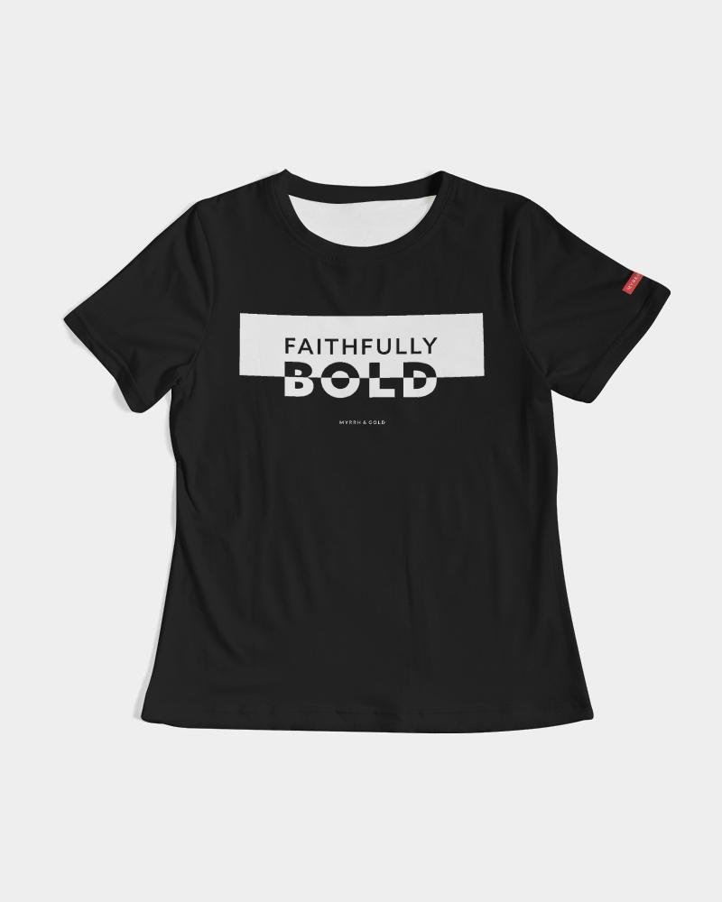 Faithfully Bold Boxed Women's Tee (Black) T-Shirt Myrrh and Gold 