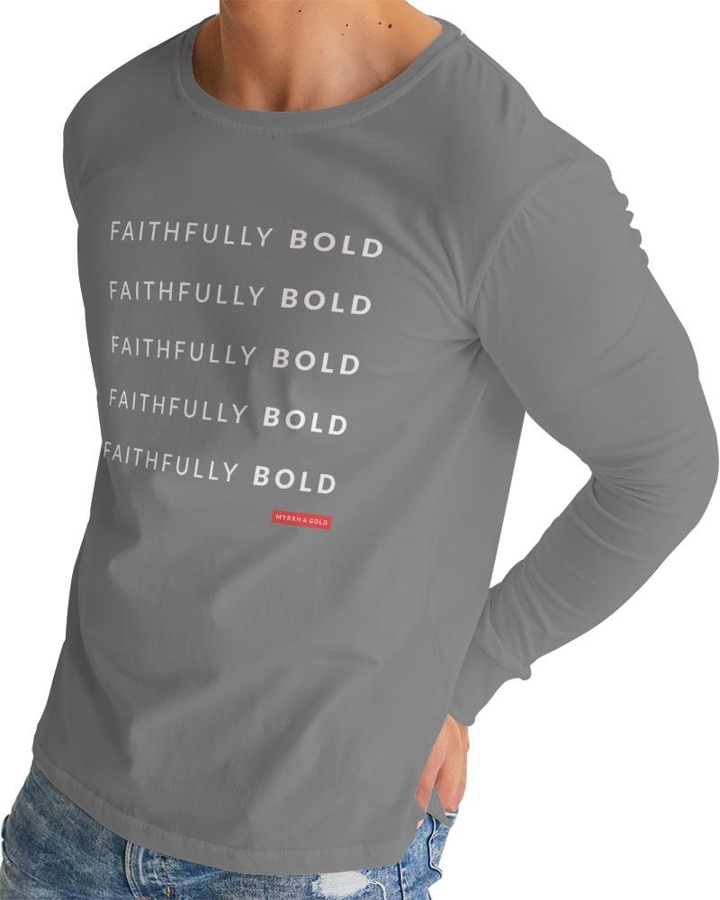 Faithfully Bold Men's Long Sleeve Tee (Grey) Long Sleeve T-Shirt Myrrh and Gold 
