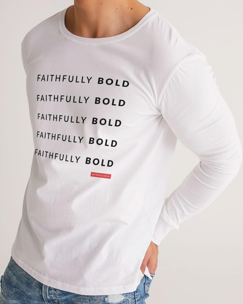 Faithfully Bold Men's Long Sleeve Tee (White) Long Sleeve T-Shirt Myrrh and Gold 