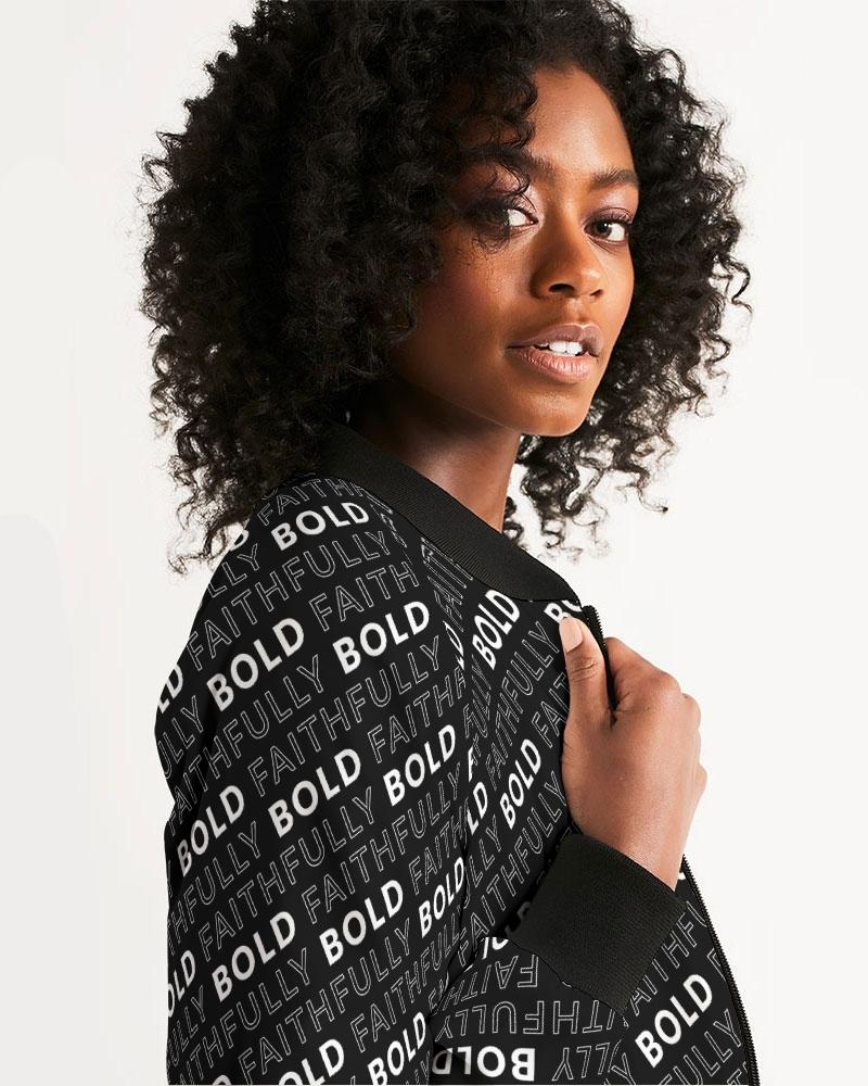 Faithfully-Bold-Pattern-v2a Women's Bomber Jacket cloth Myrrh and Gold 
