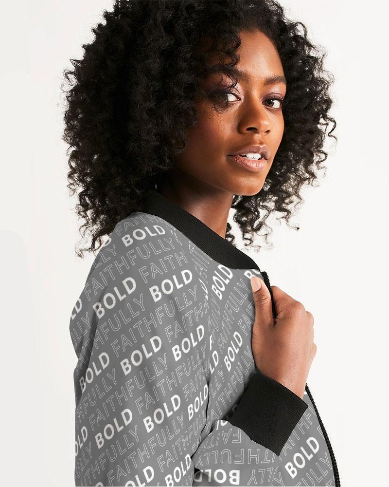 Myrrh & Gold Faithfully Bold Pattern Women's Bomber Jacket (Grey) L