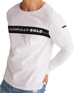 Faithfully Bold Strikethrough Men's Long Sleeve Tee (White/Black) Long Sleeve T-Shirt Myrrh and Gold 