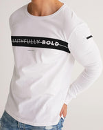 Faithfully Bold Strikethrough Men's Long Sleeve Tee (White/Black) Long Sleeve T-Shirt Myrrh and Gold 