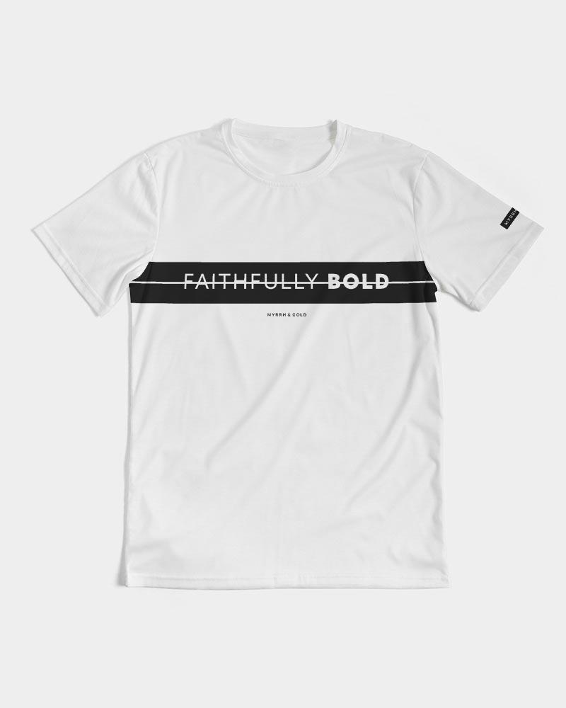 Faithfully Bold Strikethrough Men's Tee (White/Black) T-Shirt Myrrh and Gold 