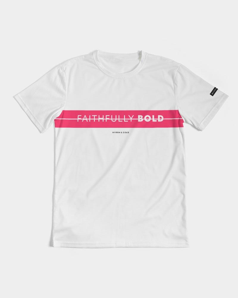 Faithfully Bold Strikethrough Men's Tee (White/Tuscany Pink) T-Shirt Myrrh and Gold 