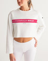 Faithfully Bold Strikethrough Women's Cropped Sweatshirt (White/Tuscany Pink) Cropped Sweatshirt Myrrh and Gold 