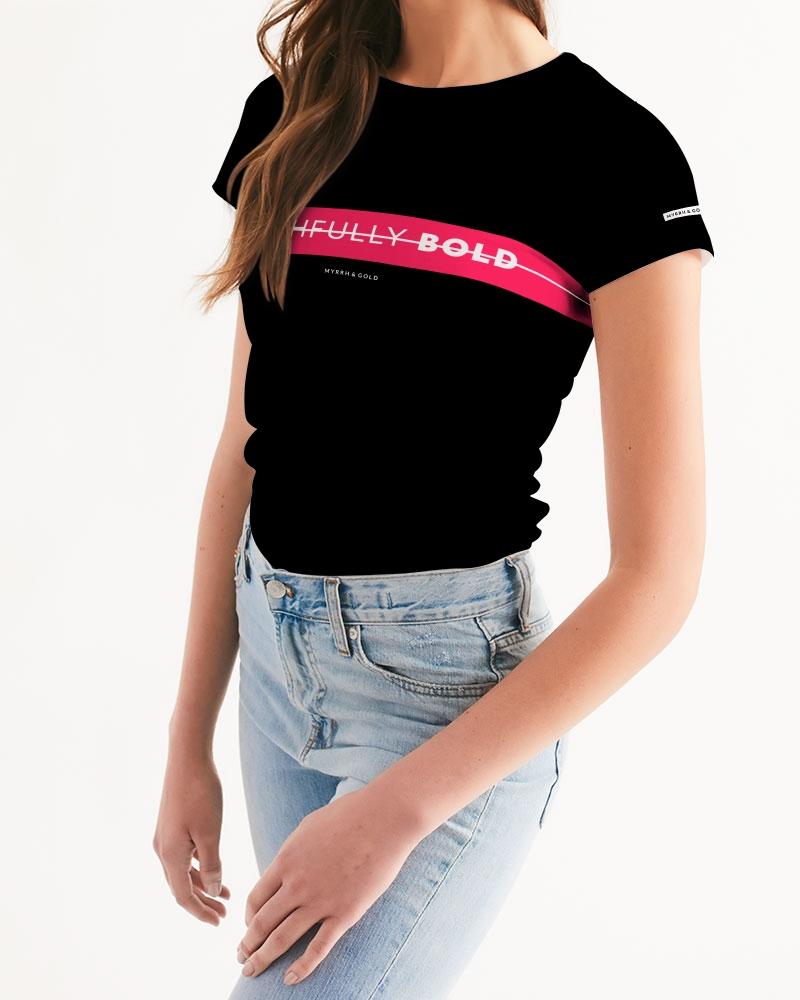 Faithfully Bold Strikethrough Women's Tee (Black/Radical Red) T-Shirt Myrrh and Gold 