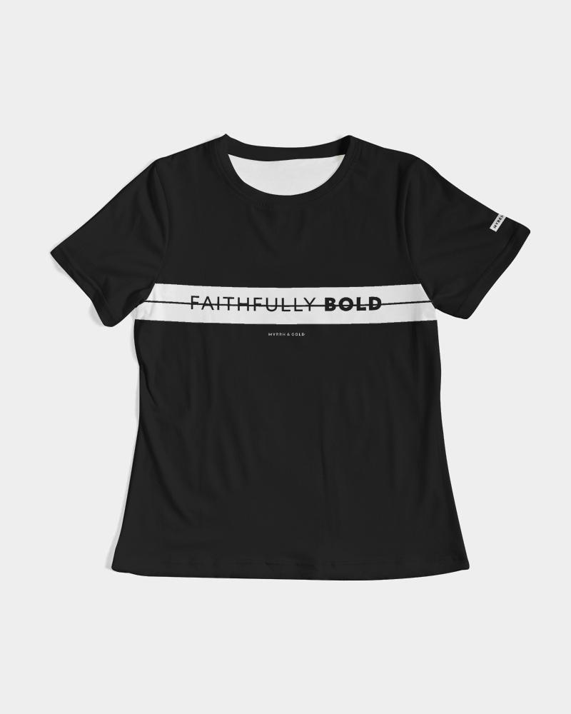 Faithfully Bold Strikethrough Women's Tee (Black/White) T-Shirt Myrrh and Gold 