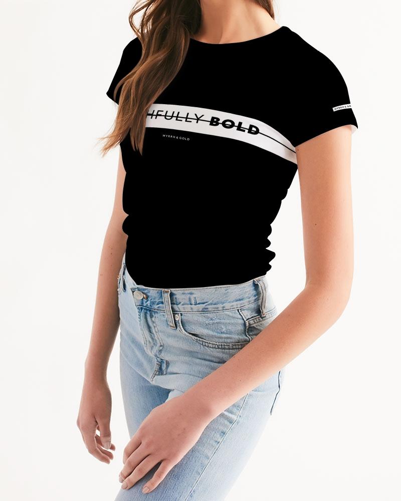 Faithfully Bold Strikethrough Women's Tee (Black/White) T-Shirt Myrrh and Gold 