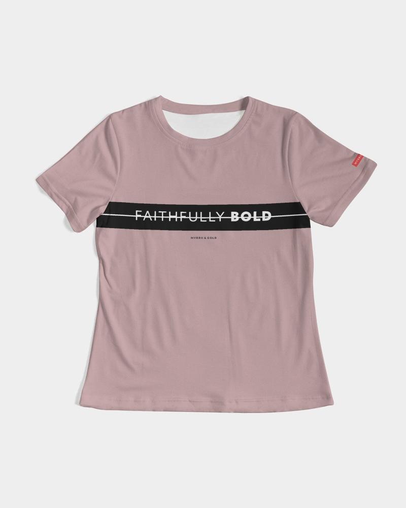 Faithfully Bold Strikethrough Women's Tee (Tuscany Pink) T-Shirt Myrrh and Gold 