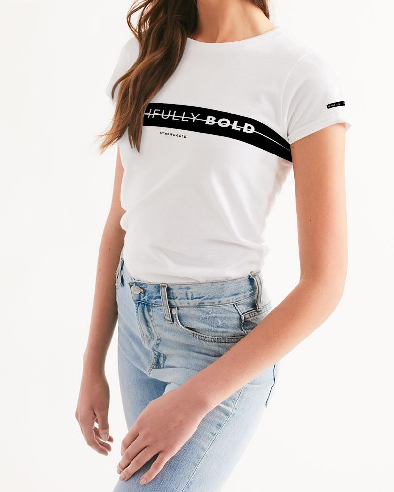 Faithfully Bold Strikethrough Women's Tee (White/Black) T-Shirt Myrrh and Gold 