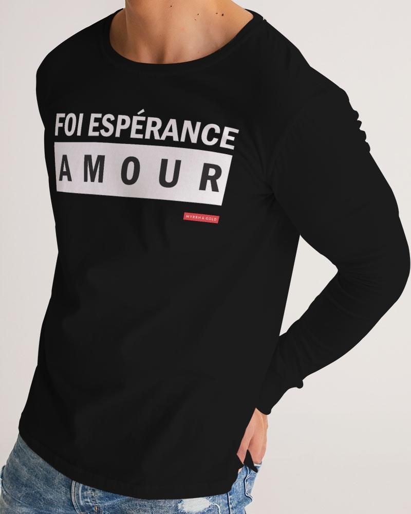 Foi Esperance Amour Men's Long Sleeve Tee (Black) Long Sleeve T-Shirt Myrrh and Gold 