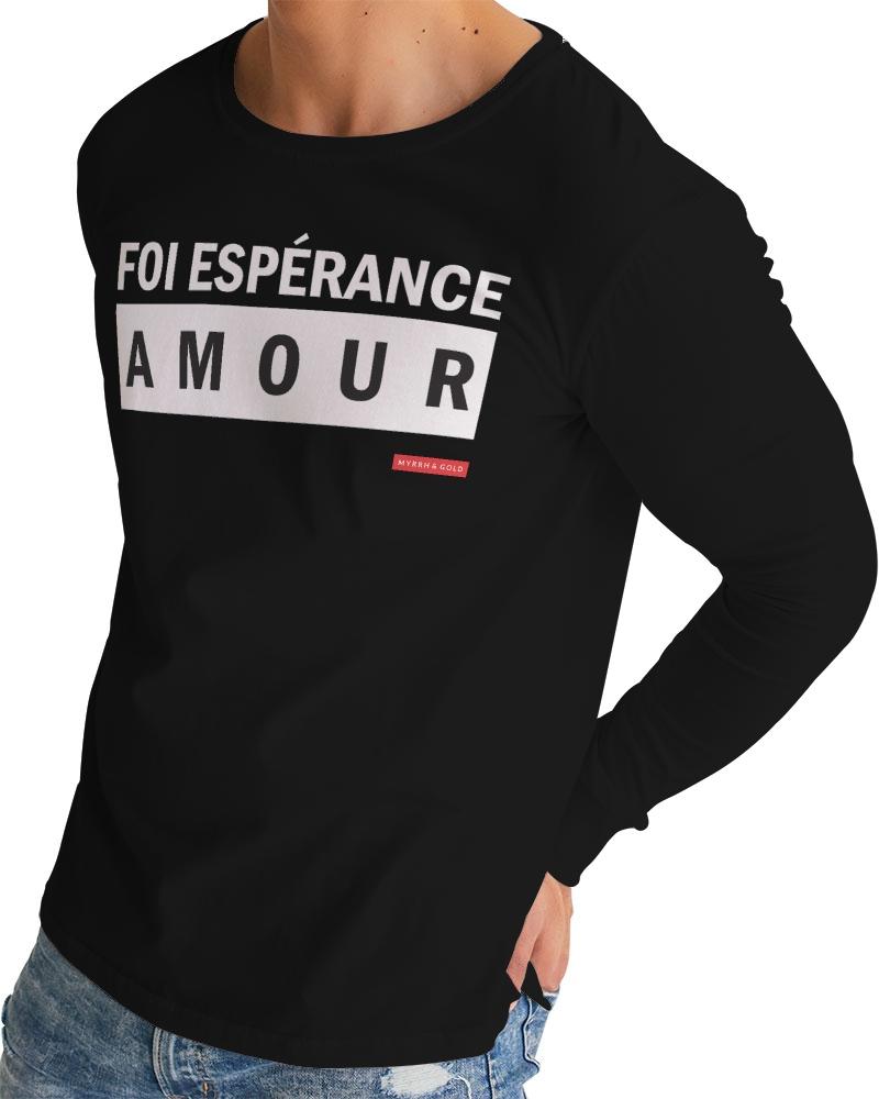 Foi Esperance Amour Men's Long Sleeve Tee (Black) Long Sleeve T-Shirt Myrrh and Gold 