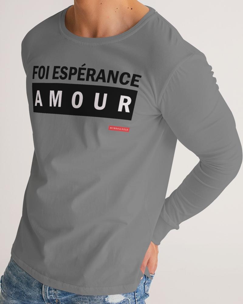 Foi Esperance Amour Men's Long Sleeve Tee (Grey) Long Sleeve T-Shirt Myrrh and Gold 