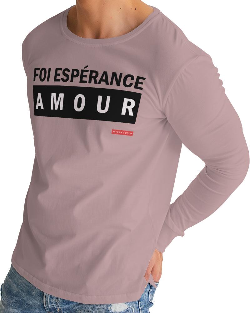 Foi Esperance Amour Men's Long Sleeve Tee (Tuscany Pink) Long Sleeve T-Shirt Myrrh and Gold 