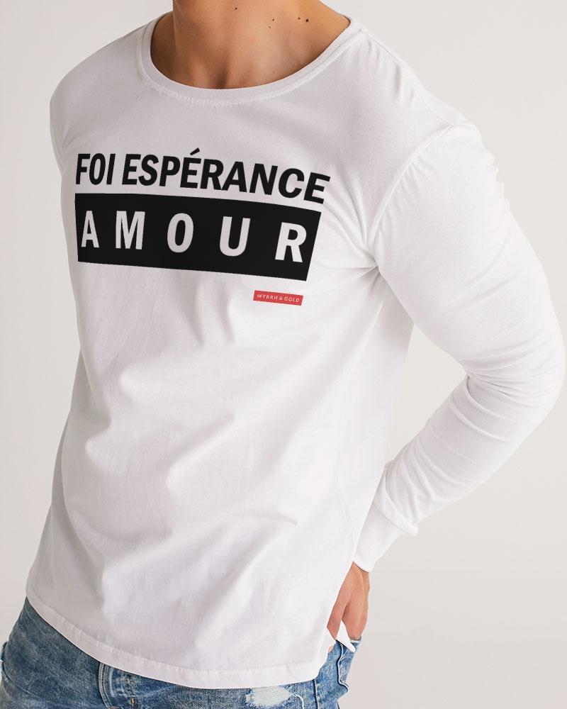 Foi Esperance Amour Men's Long Sleeve Tee (White) Long Sleeve T-Shirt Myrrh and Gold 