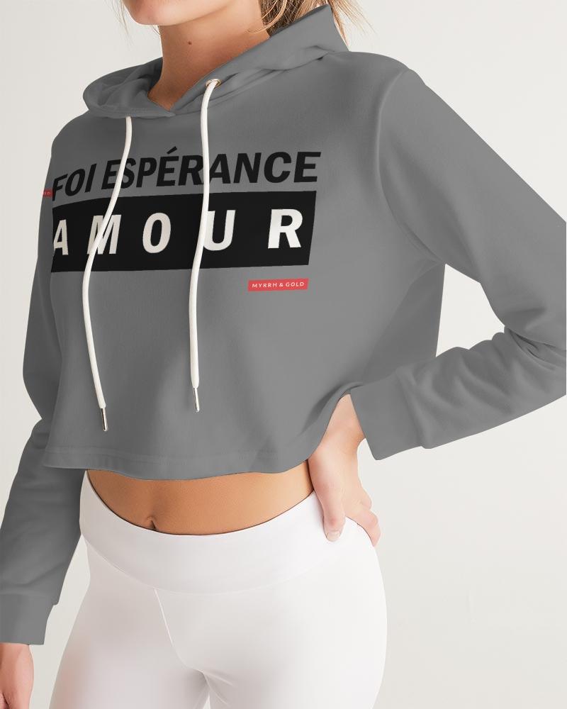 Foi Esperance Amour Women's Cropped Hoodie (Grey) Cropped Hoodie Myrrh and Gold 