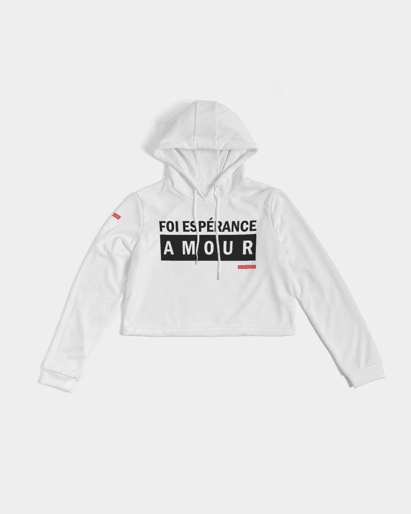 Foi Esperance Amour Women's Cropped Hoodie (White) Cropped Hoodie Myrrh and Gold 