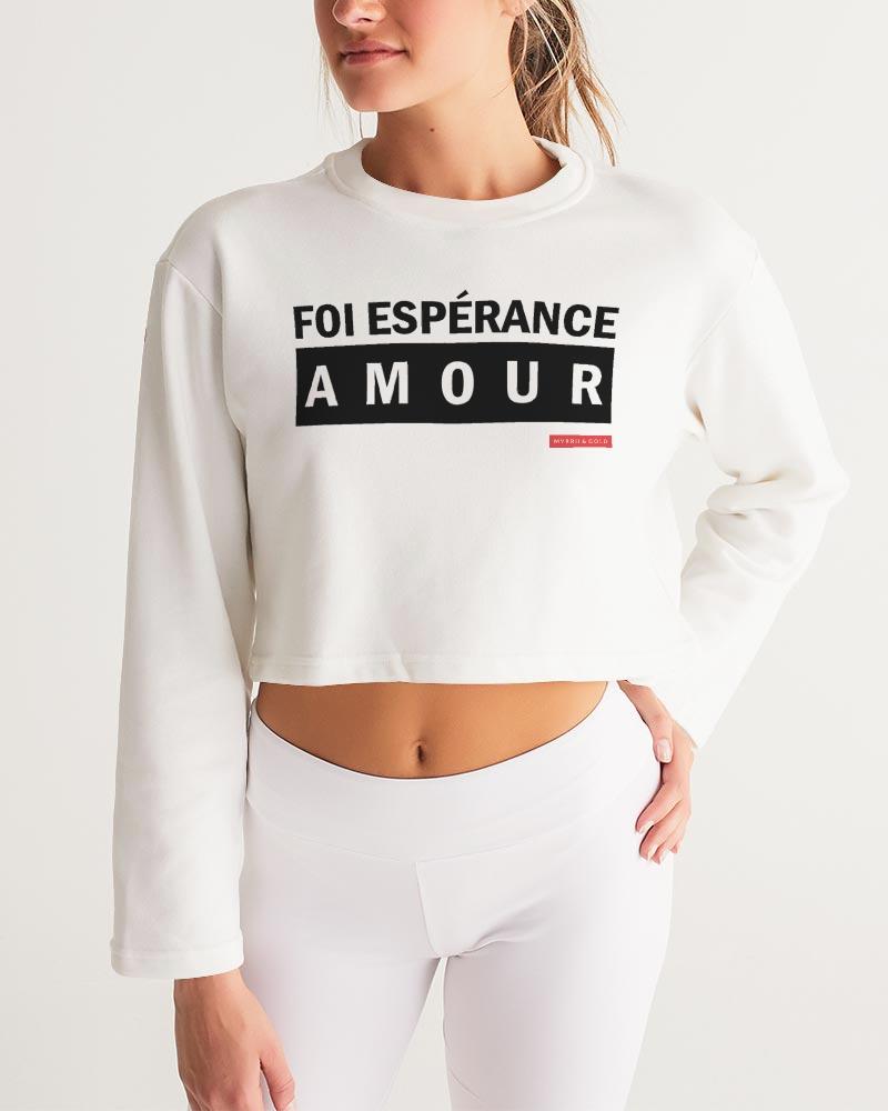 Foi Esperance Amour Women's Cropped Sweatshirt (White) Cropped Sweatshirt Myrrh and Gold 