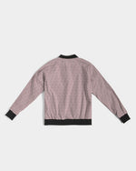 M&G_w-tagline-Grid-Pattern---White-on-Tuscany-Pink_Jacket Women's Bomber Jacket cloth Myrrh and Gold 