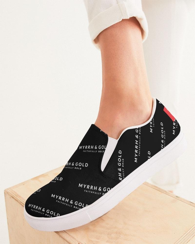 M&G_w-tagline-Grid-Pattern---W/B_30-deg-angle-(50%-larger) Women's Slip-On Canvas Shoe women shoes Myrrh and Gold 