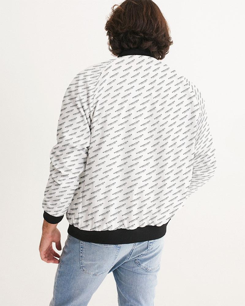 M&G_w-tagline-Grid-Pattern---Black-on-White_Jacket Men's Bomber Jacket cloth Myrrh and Gold 